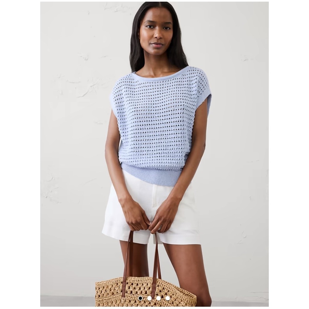 Banana Republic Womens Blue Open Stitch Dolman Sleeve Sweater Size M Pointelle